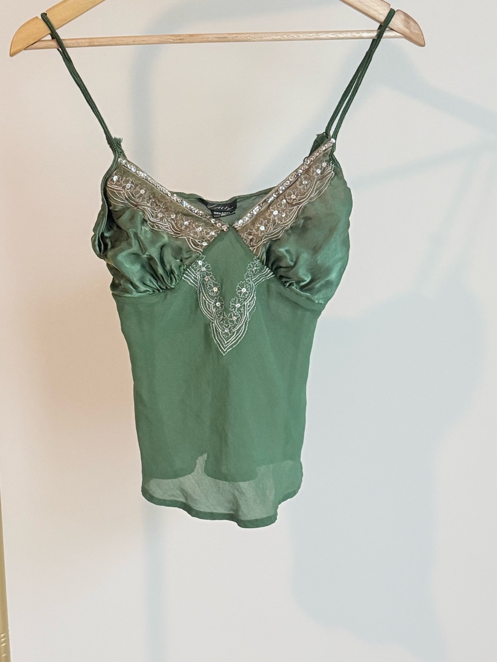 Vintage Fairycore Sage Green Sequin Embroidered Cami Top M